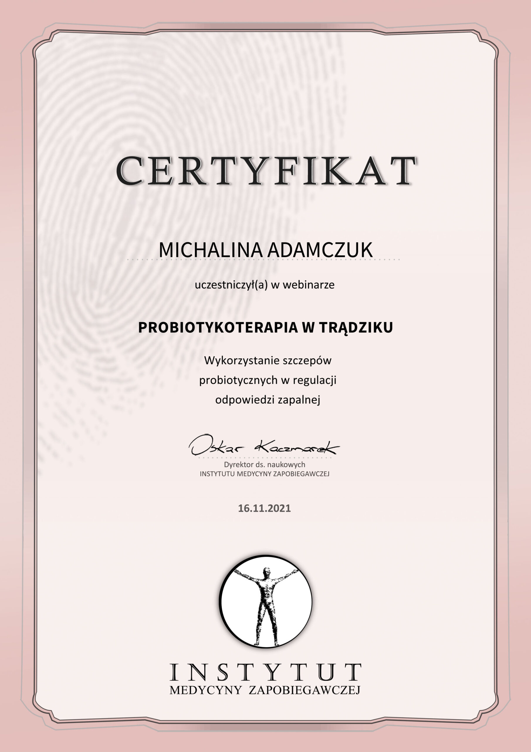 Centryfikat dietetyk Probiotykoterapia trądzik