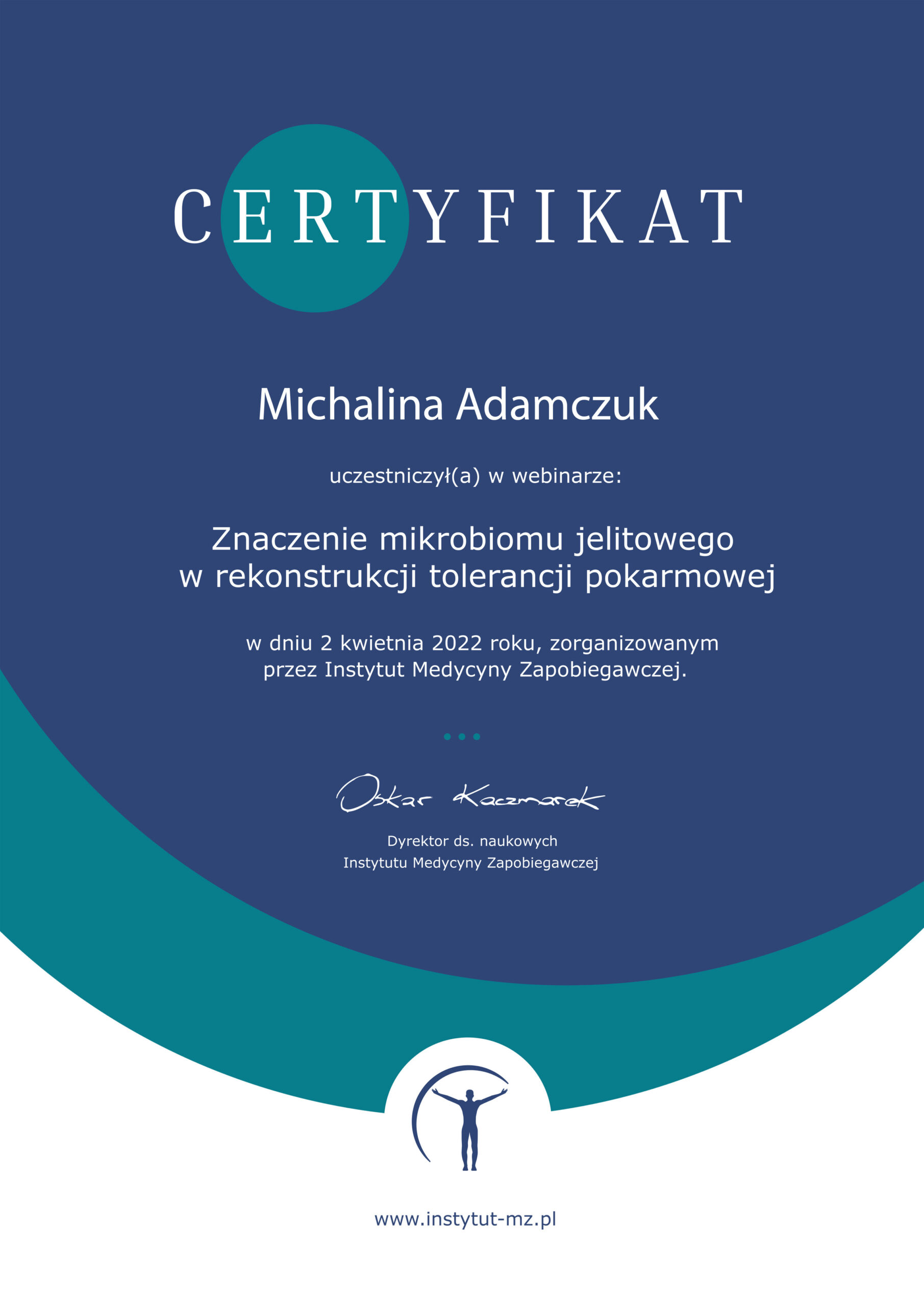 Certyfikat dietetyk Probiotykoterapia, dysbioza, zaburzenia pracy jelit