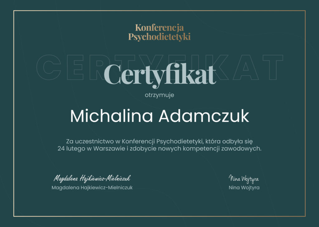 Konferencja Psychodietetyki, Psychodietetyka certyfikat