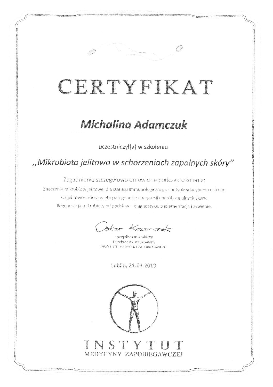 Certyfikat dietetyk Probiotykoterapia trądzik