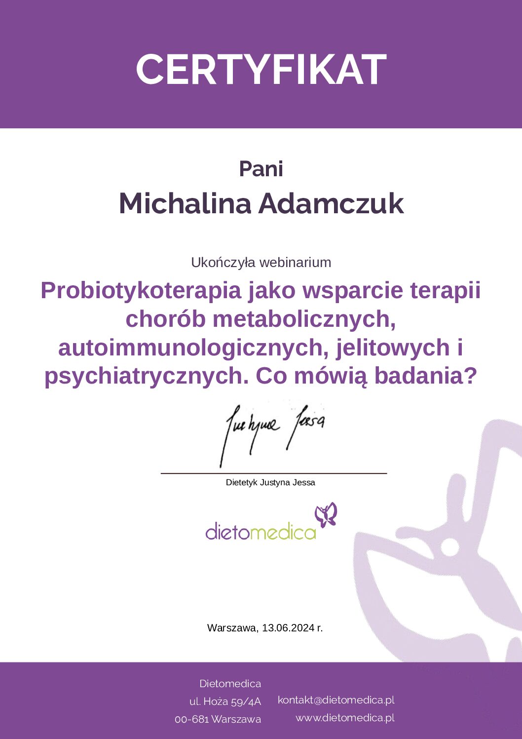 Certyfikat dietetyk probiotykoterapia, choroby autoimmunologiczne